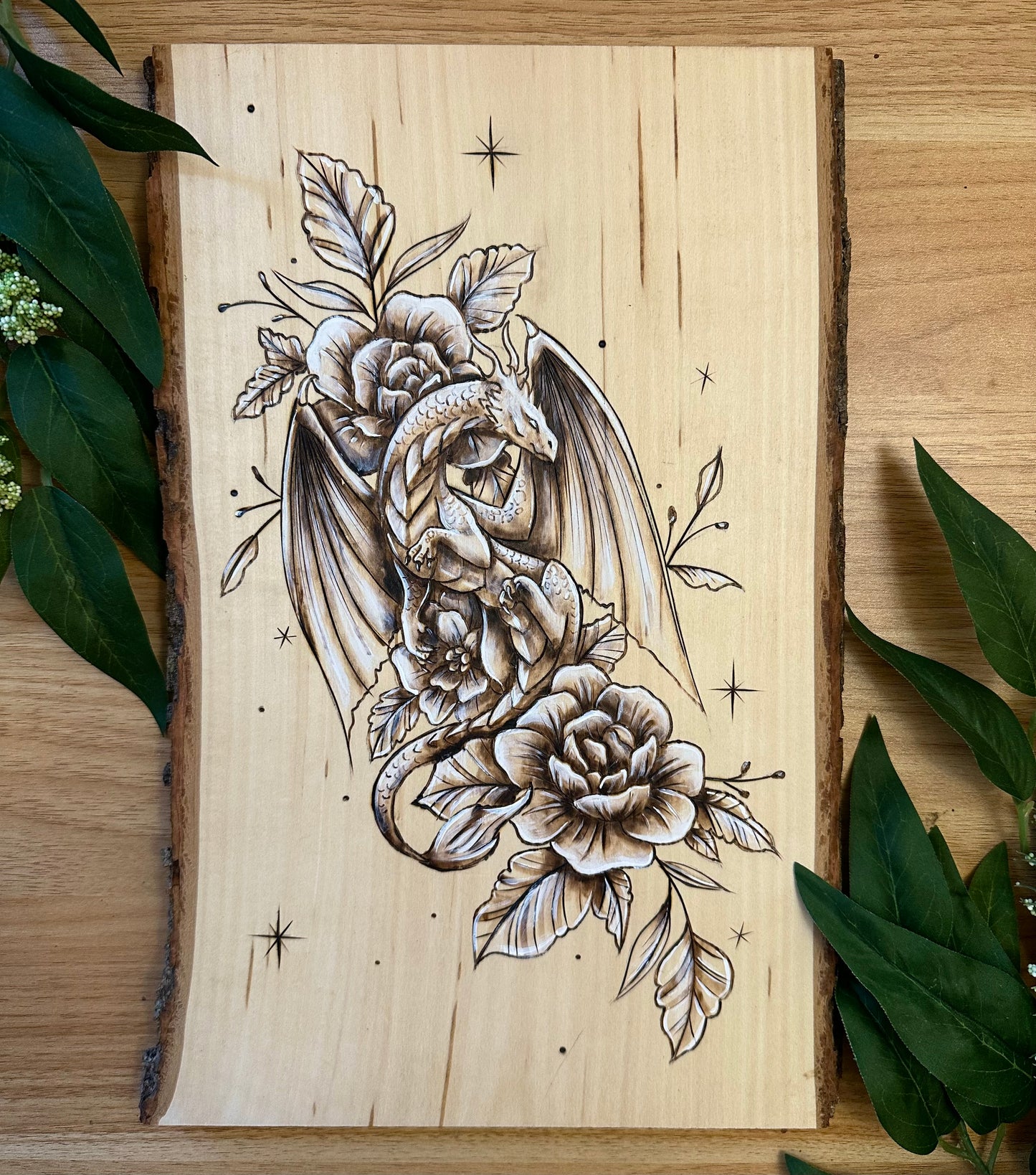 Floral Dragon Wood Piece