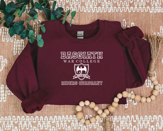 Embroidered Basgiath War College Unisex Sweatshirt with White Lettering No Back