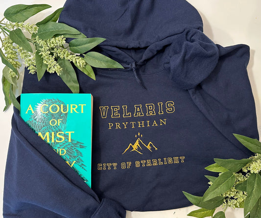 Embroidered Velaris Unisex Hoodie With Gold Lettering