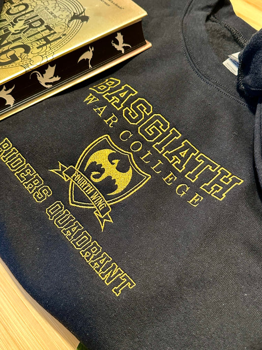 Embroidered Basgiath War College Sweatshirt with Gold Lettering No Back