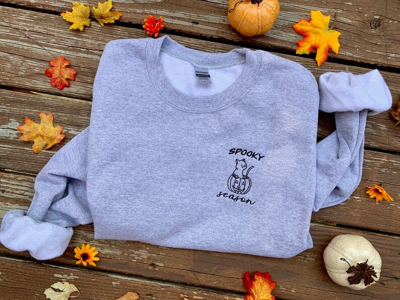 Embroidered Spooky Season Pumpkin Cat Unisex Sweatshirt