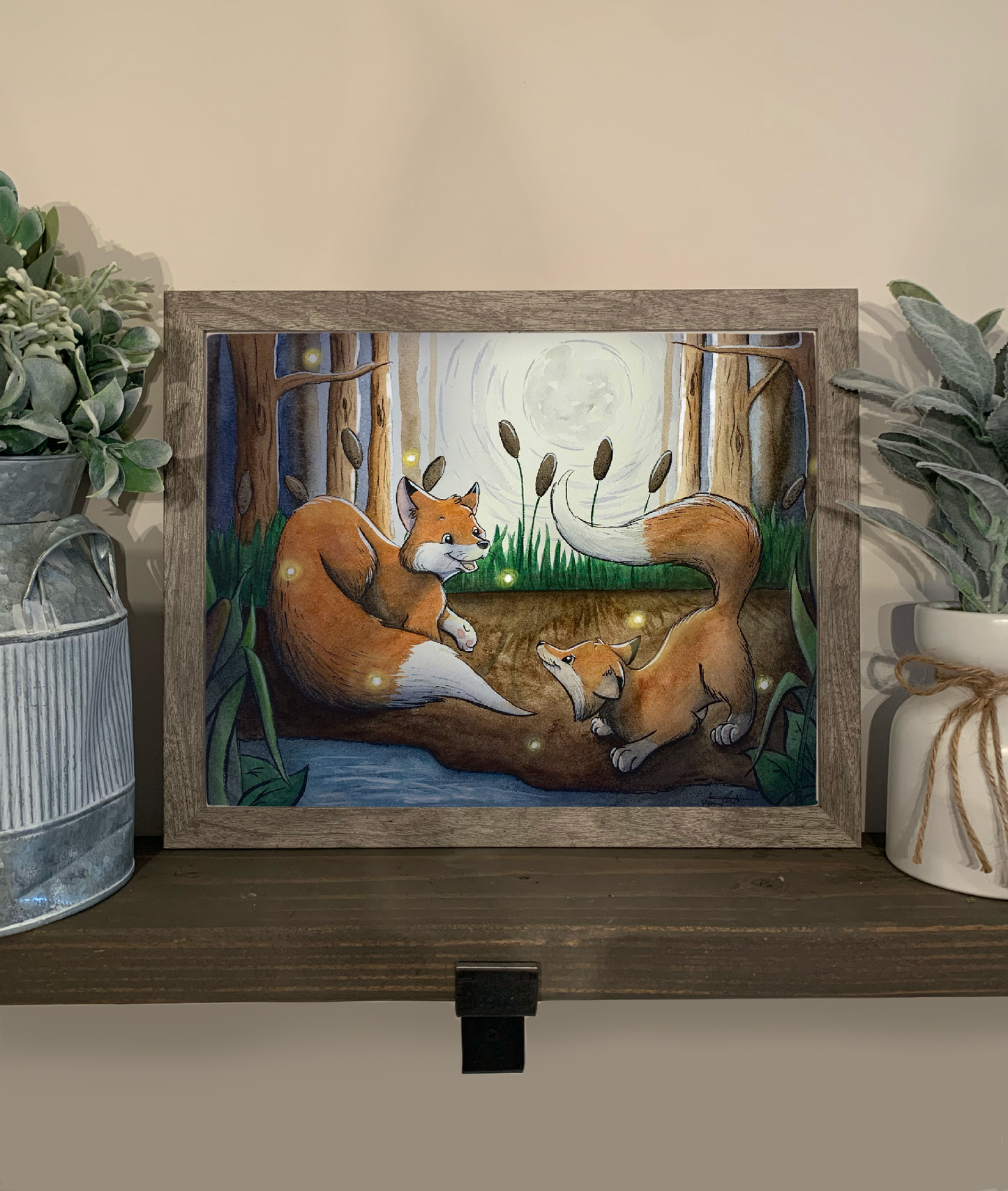 Watercolor Playing Fox Print