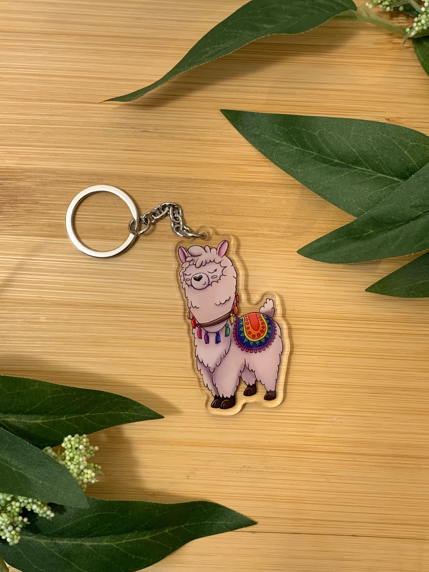 Rainbow Llama Keychain