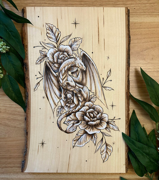 Floral Dragon Wood Piece