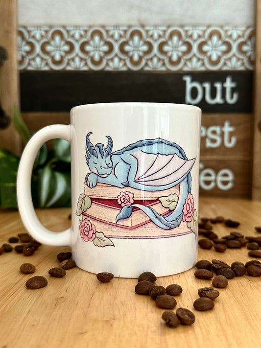 Sleepy Book Dragon Mug