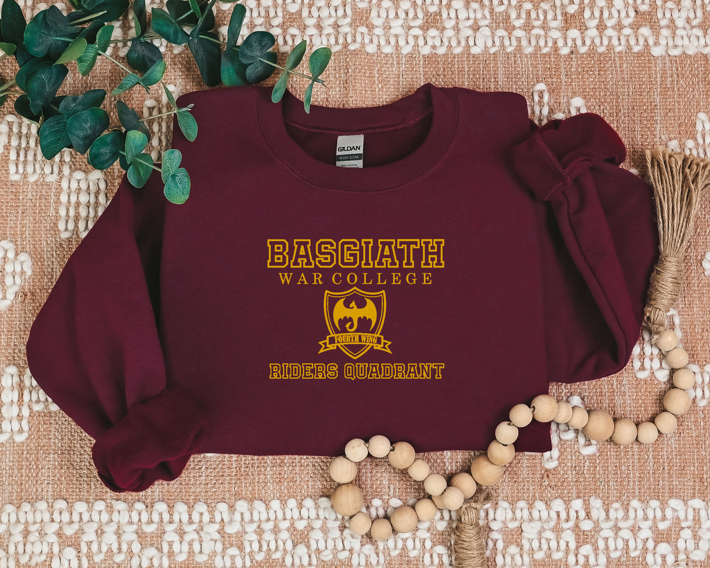Emroidered Basgiath War College Sweatshirt with Gold Lettering