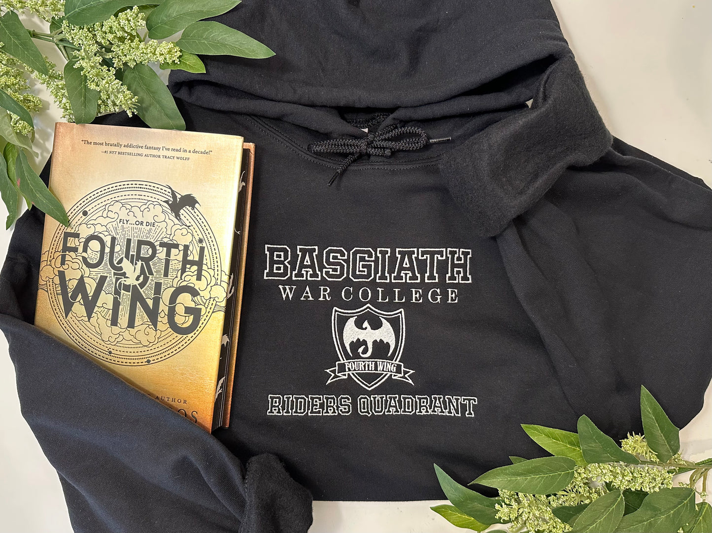 Embroidered Basgiath Unisex Hoodie With White Lettering