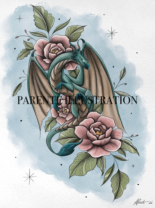 Floral Dragon Print