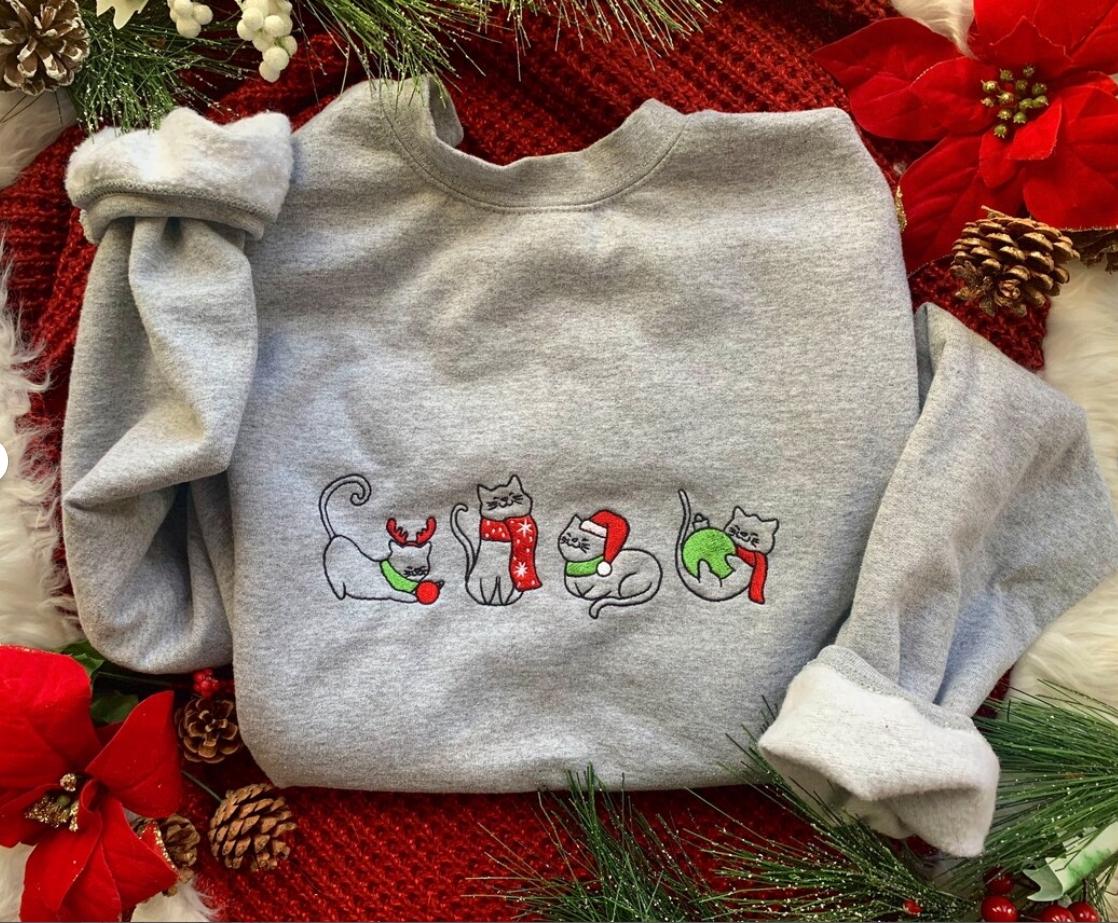 Embroidered Meowy Christmas Unisex Sweatshirt