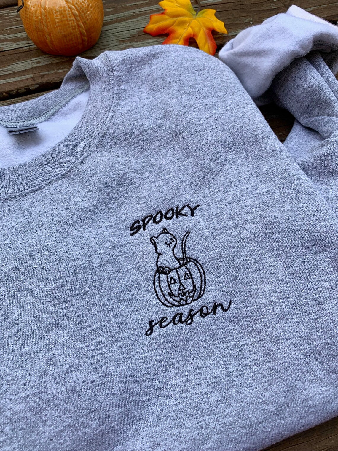 Embroidered Spooky Season Pumpkin Cat Unisex Sweatshirt
