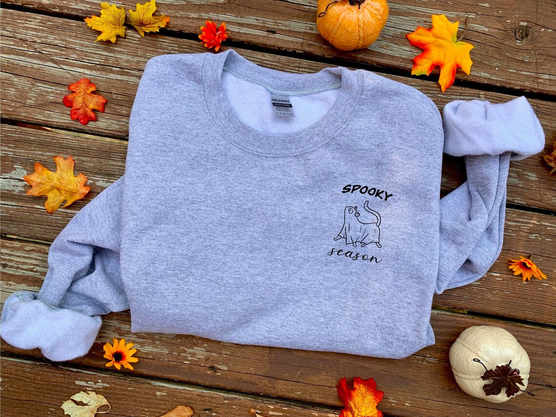 Embroidered Spooky Season Sassy Cat Unisex Sweatshirt