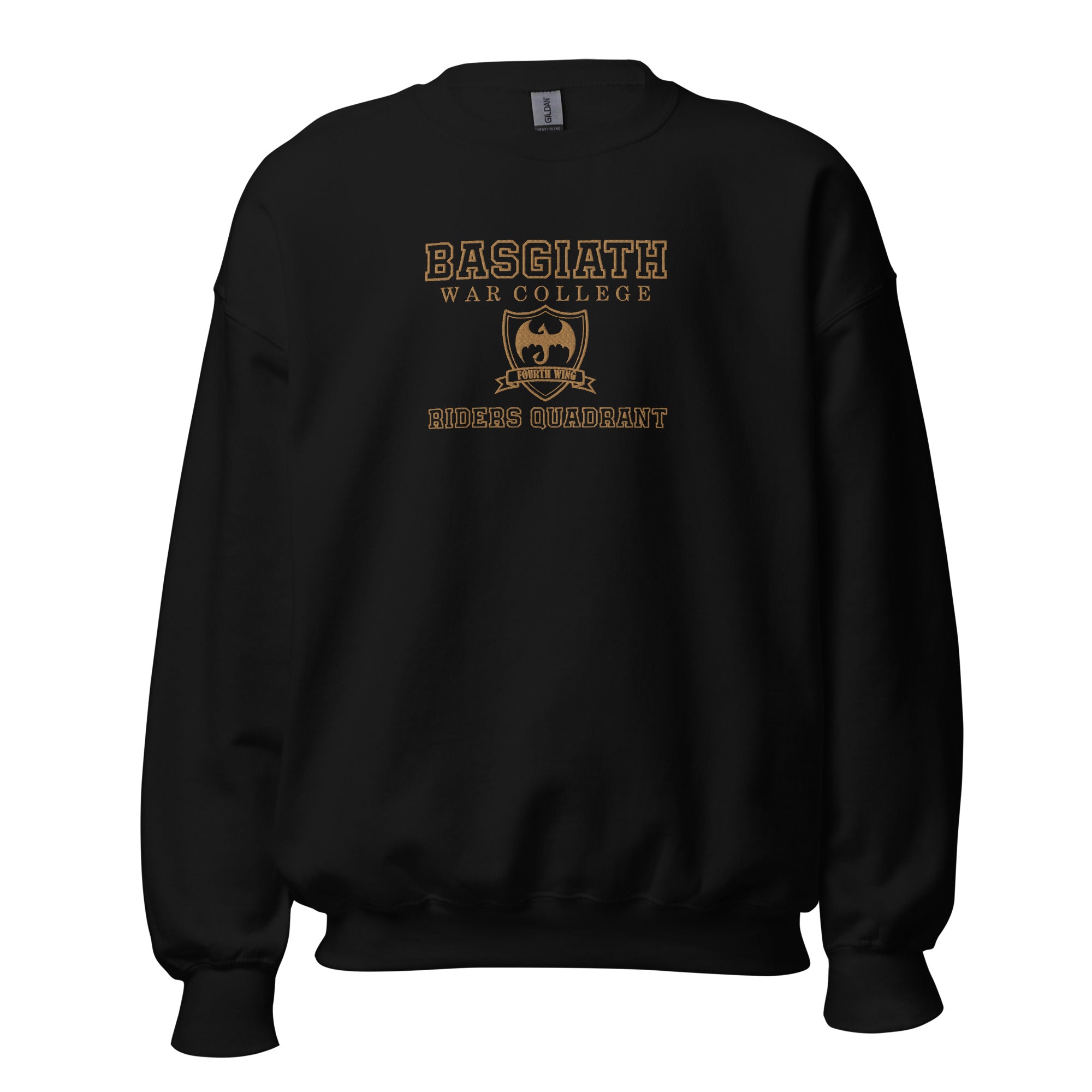 Embroidered Basgiath War College Sweatshirt with Gold Lettering No Back