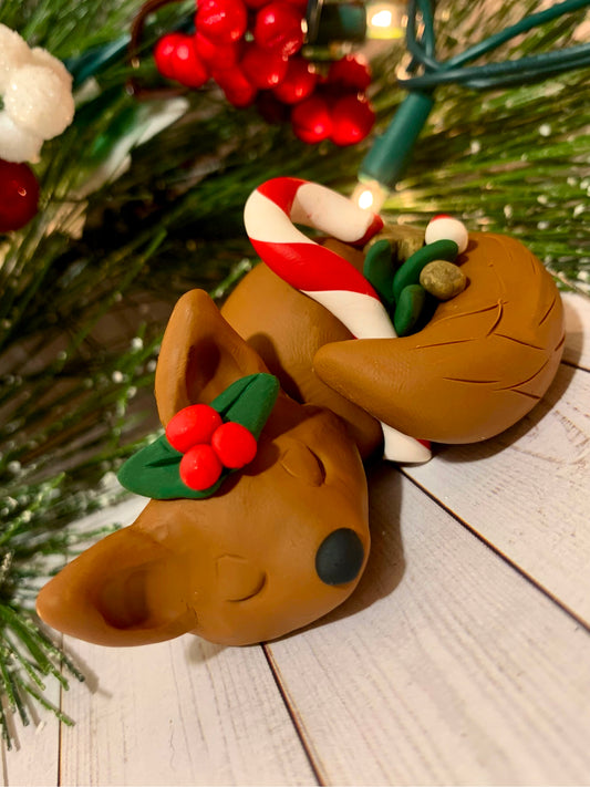 Sleepy Festive Fox Sculpture